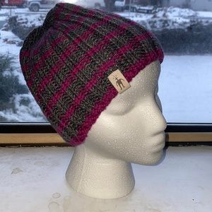 Smartwool Gray and Magenta Striped Knit Beanie